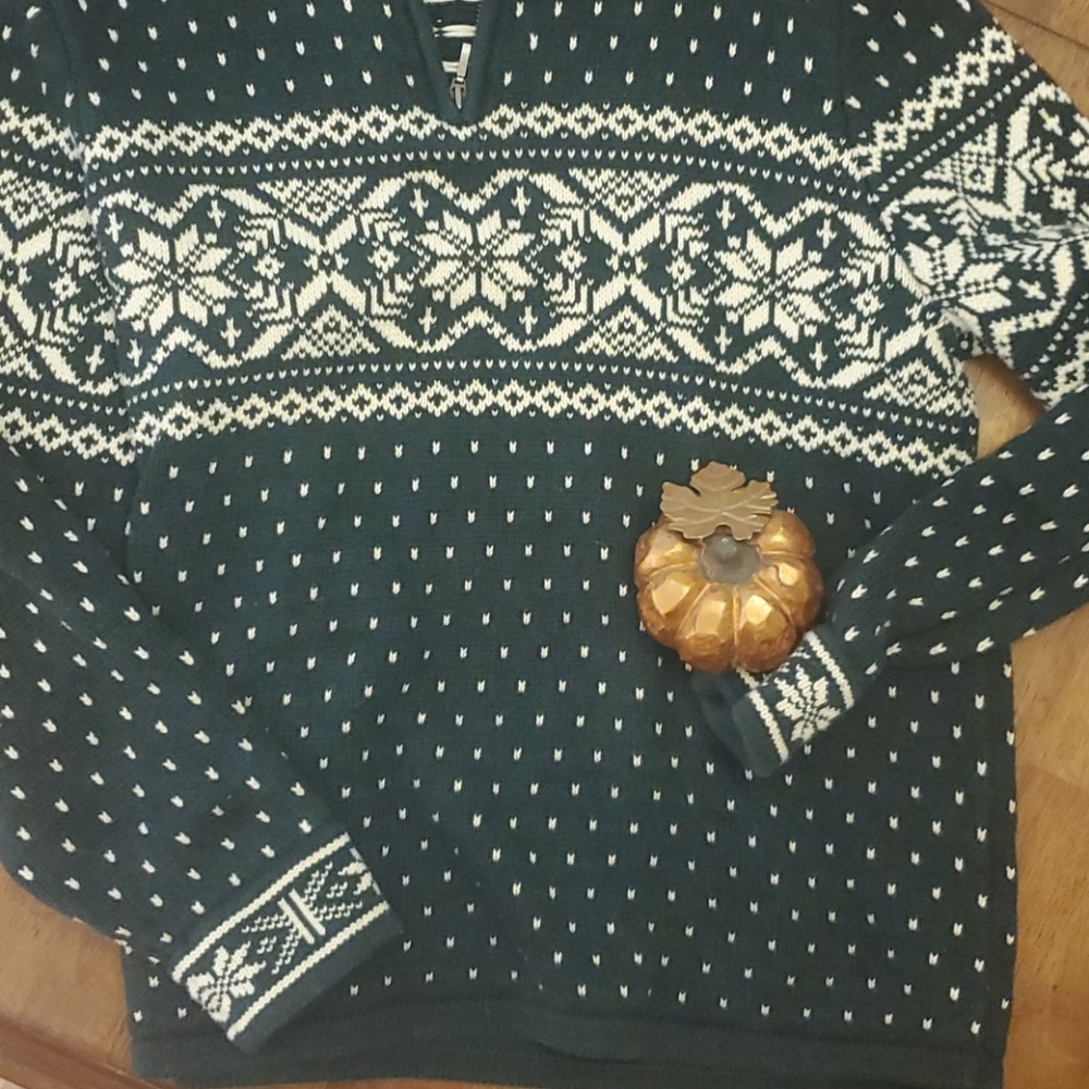 Land's End | Green Nordic Fair Isle Zip Pullover M